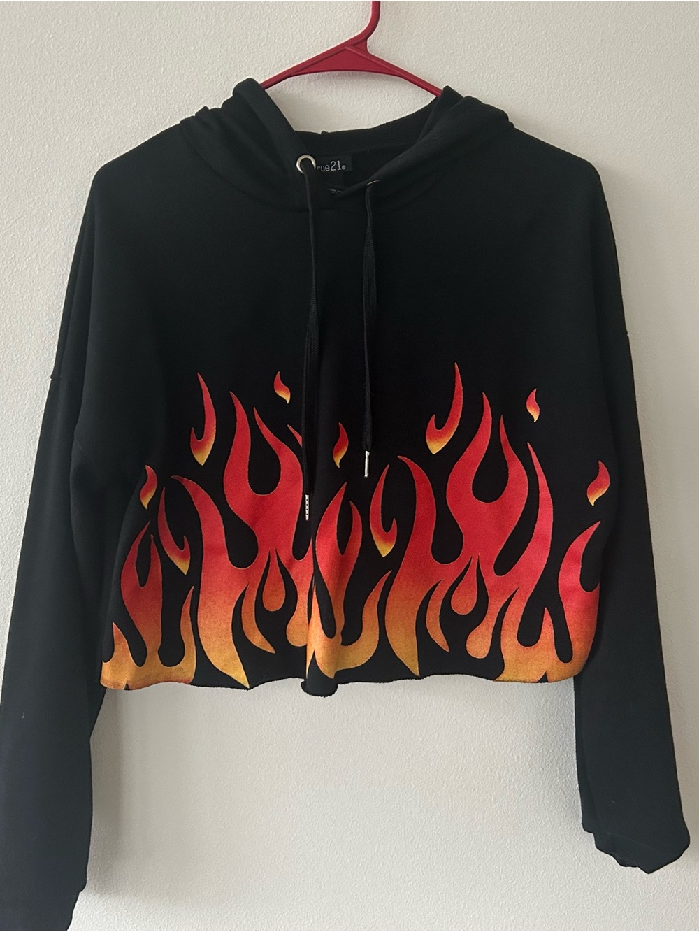 Rue21 Black Cropped Hoodie with Flame Graphic